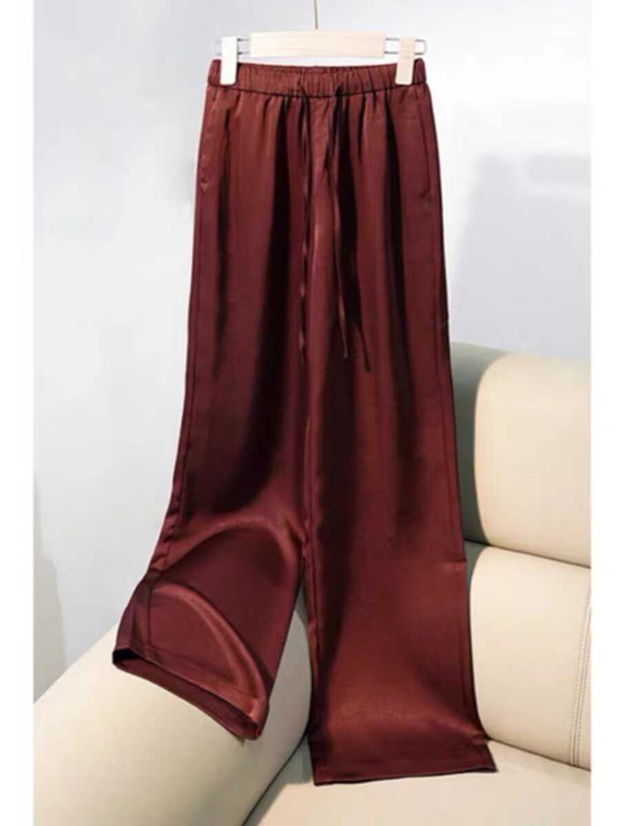 【正版品质】休闲裤子气质丝滑飘逸垂感高腰显瘦窄版香云纱直筒裤