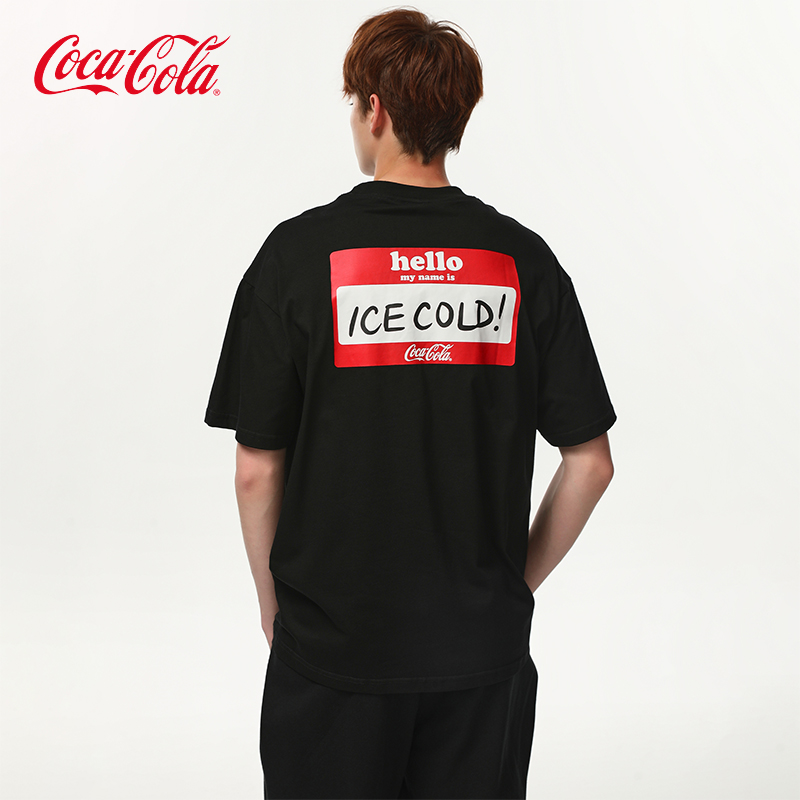 Coca-Cola/可口可乐 hello可乐字母印花落肩短袖T恤 男女同款