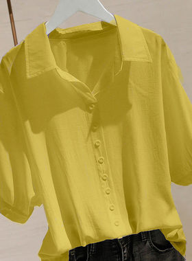 雪纺大码宽松衬衫女装夏季2024新款韩版薄款短袖上衣法式V领衬衣