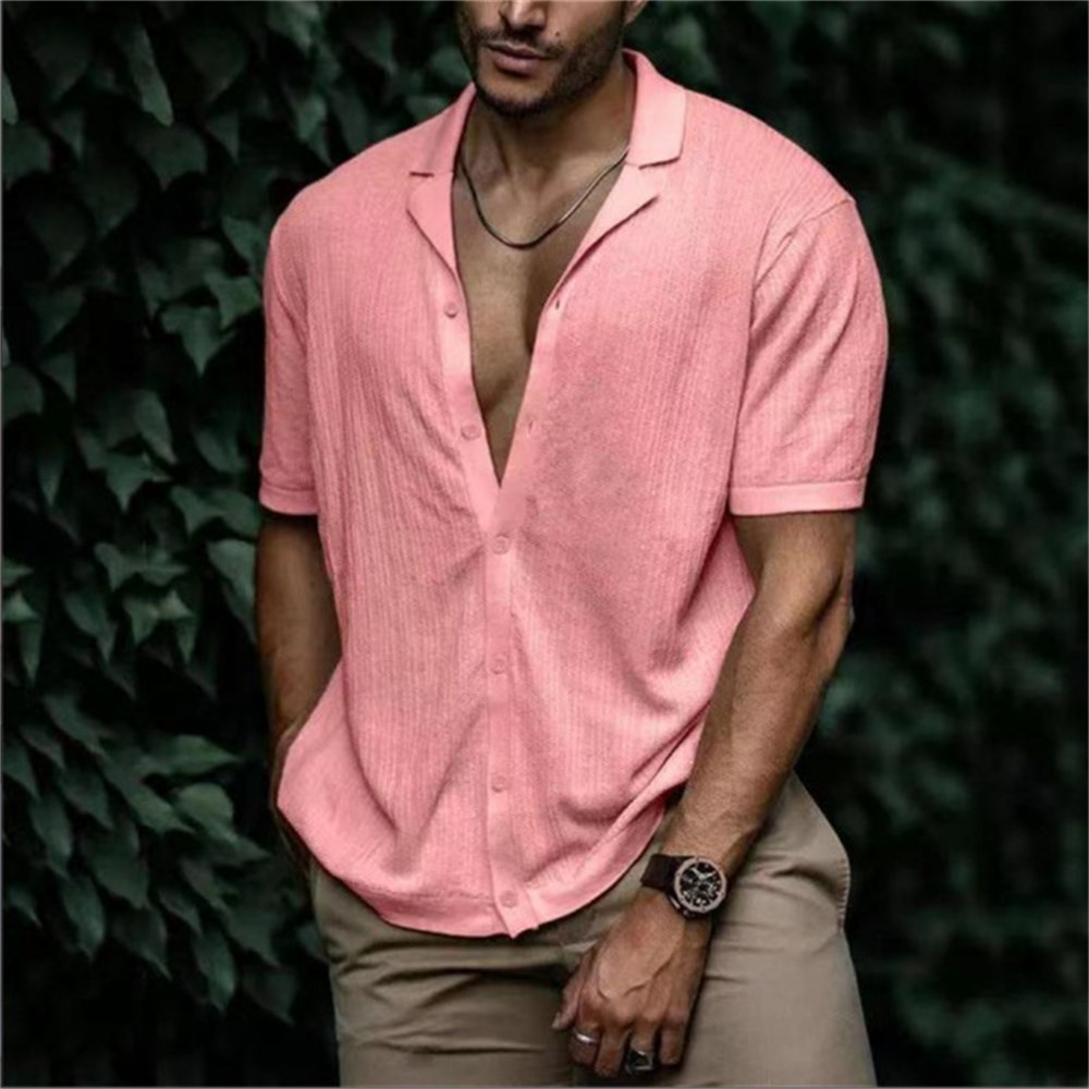 Hawaiian Shirts For Men Vintage Summer Shirt Solid Color短袖