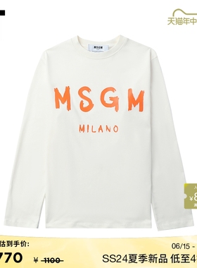 IT MSGM女装合身长袖T恤新款休闲基础款logo印花圆领上衣M51102AM