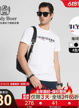 Raidy Boer/雷迪波尔男装夏季新款植绒图案偏薄棉圆领短袖T恤7094