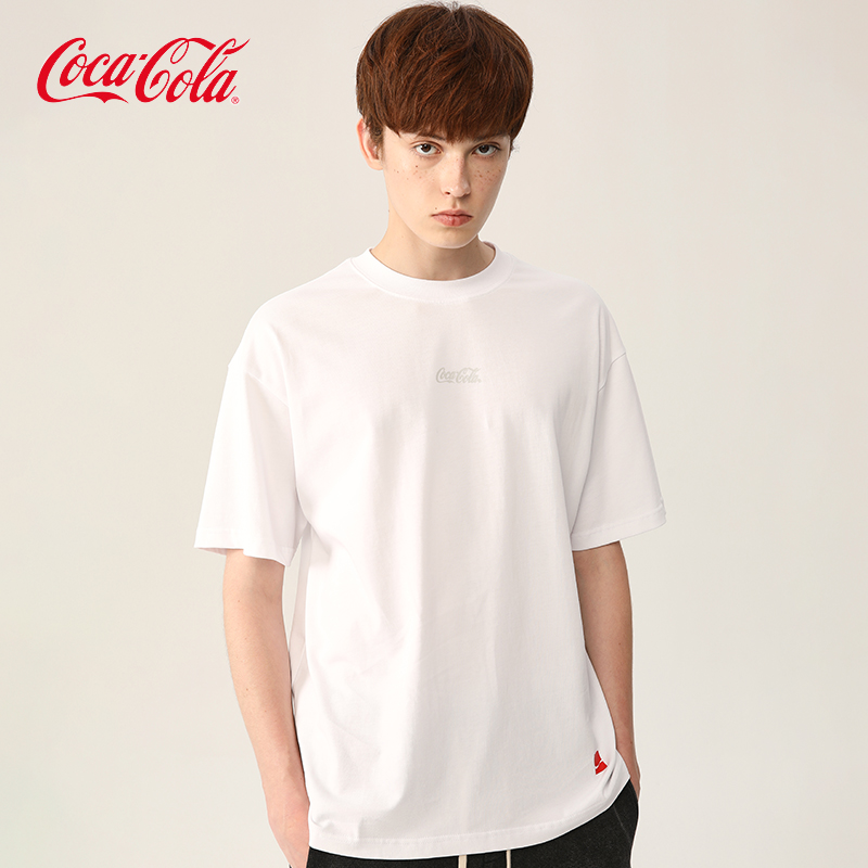Coca-Cola/可口可乐 短袖t恤男夏季美式潮牌休闲运动体恤白色上衣