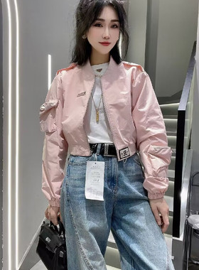 韩范时尚精致长袖短外套女2024春季新款立领小众气质减龄夹克上衣