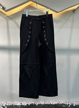 美式重工金属装饰设计西裤男2024新款潮流个性宽松百搭拖地直筒裤