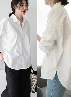 2024年春季韩国东大门白色衬衫女上衣宽松休闲设计感小众大码胖mm