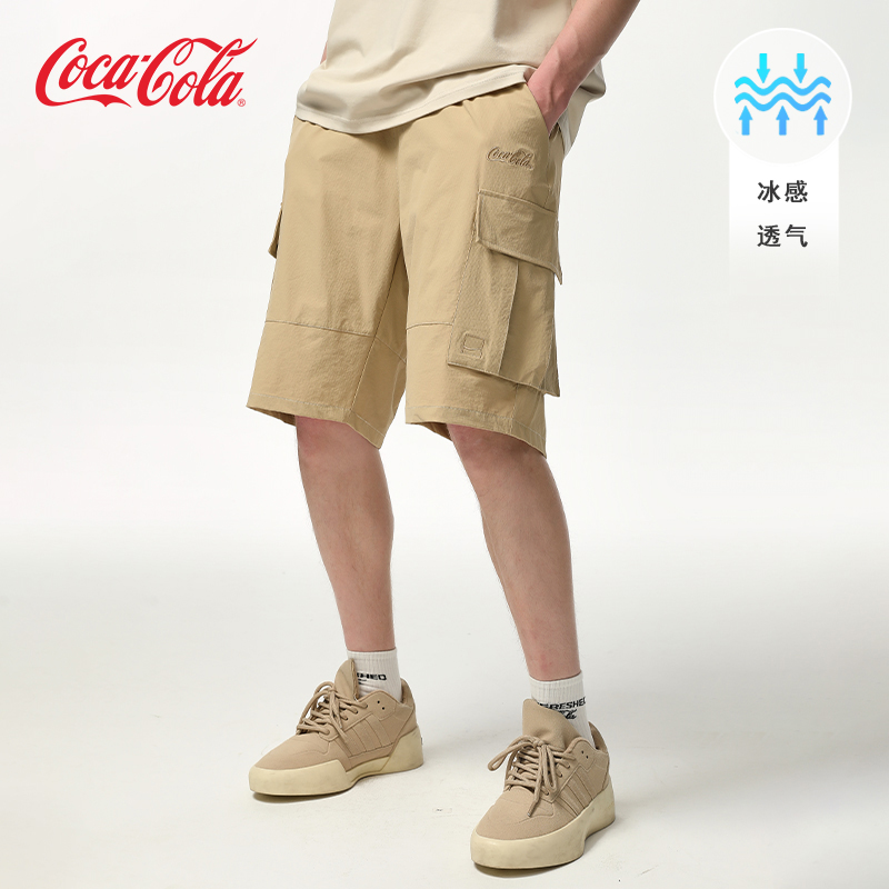 Coca-Cola/可口可乐 冰感工装短裤男夏季透气抗菌宽松休闲五分裤