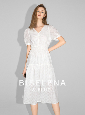 贝茜妮法式气质纯棉白色连衣裙女2024夏季新款设计感收腰长款裙子