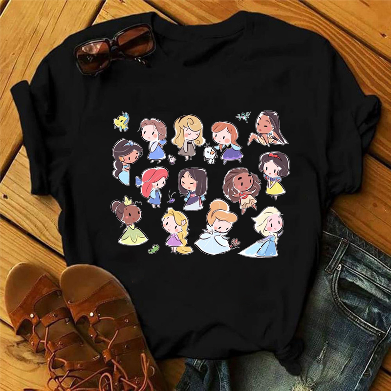 Princess T Shirt 速卖通热销Q版卡通可爱公主印花女士T恤上衣