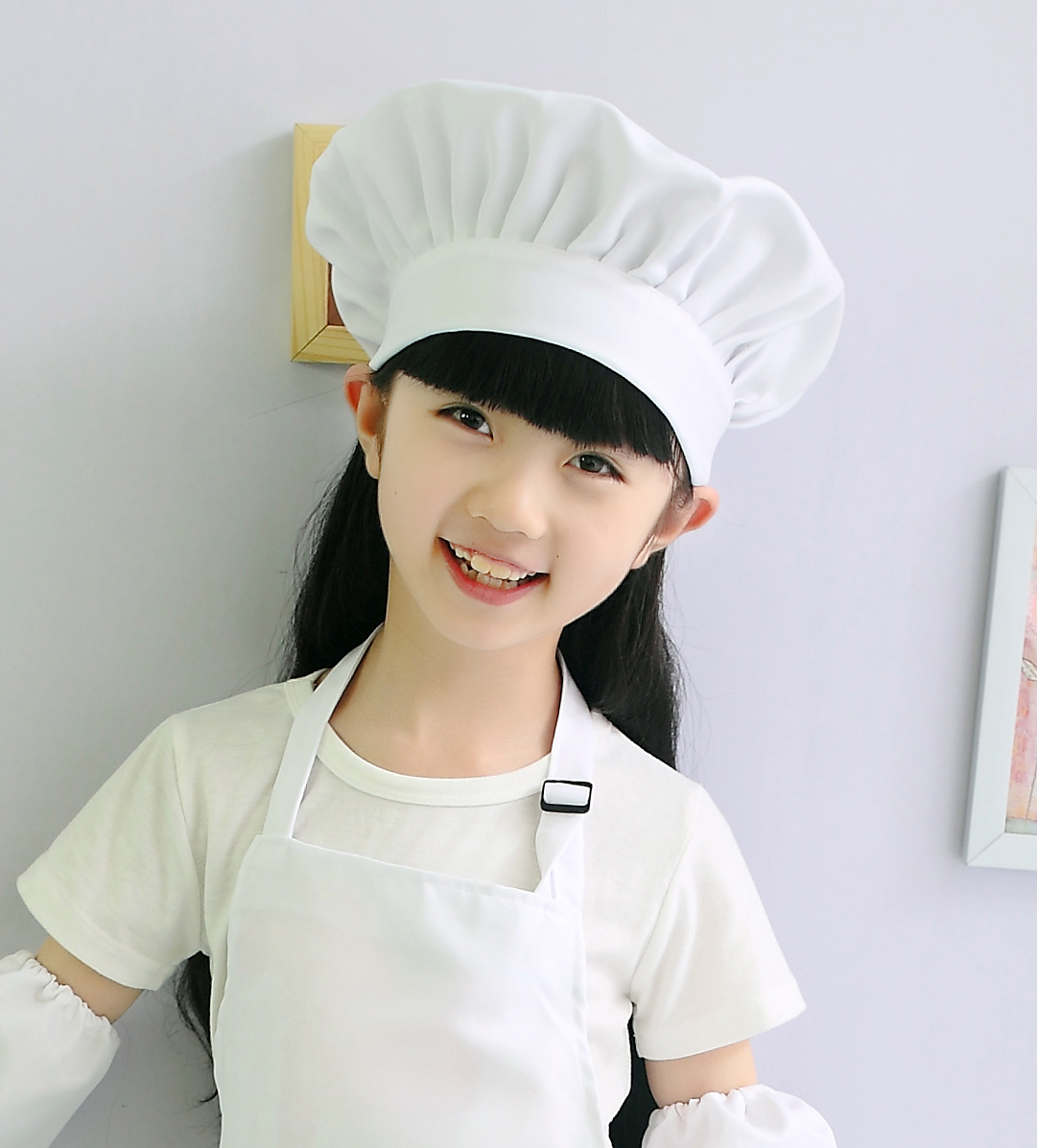 儿童厨师帽圆顶多色帽子褶皱亲子烘焙DIY通用白色帽子定做logo