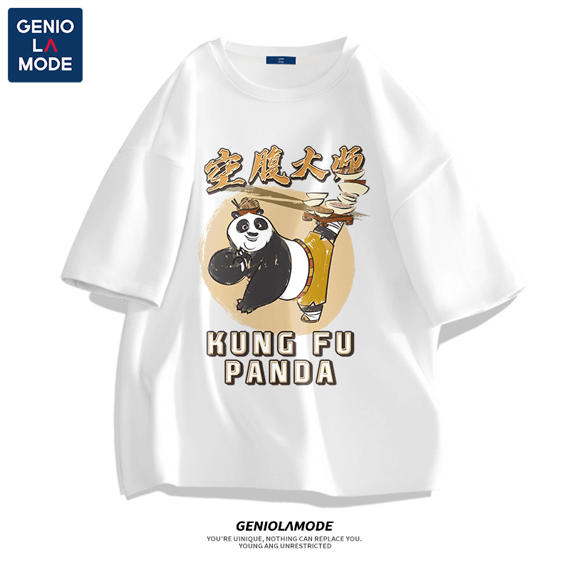 Genio Lamode功夫熊猫联名短袖男夏季设计感小众男生纯棉潮流t恤
