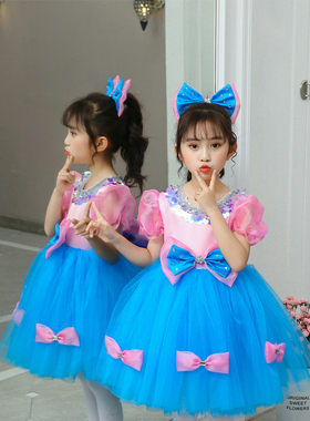 六一儿童表演服装公主裙可爱女童舞蹈服蓬蓬纱幼儿园蝴蝶结连衣裙