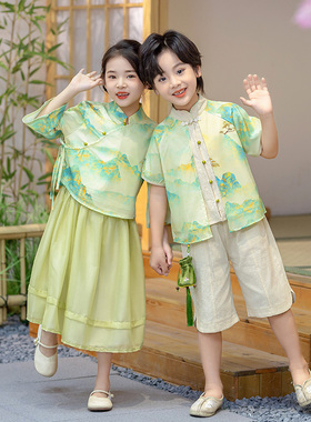 汉服男童套装夏季女童演出衣服儿童唐装改良礼服幼儿夏季服饰中式