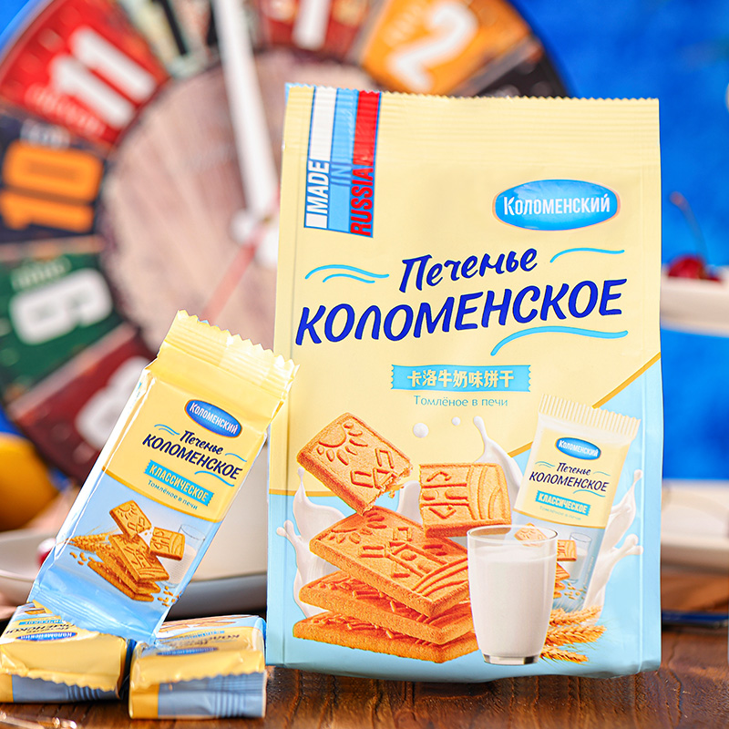 俄罗斯进口饼干卡洛比利时风味牛奶苹果谷物混合早餐休闲零食饼干