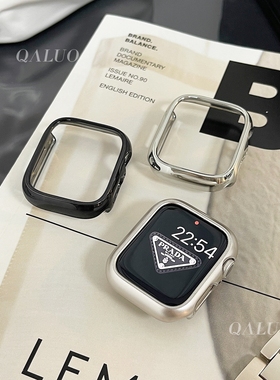 QALUO电镀保护壳半包适用apple watchS9/S8代iwatch7苹果手表se/6/5/4/3/2/1硬壳套40/41/44/45mm男女