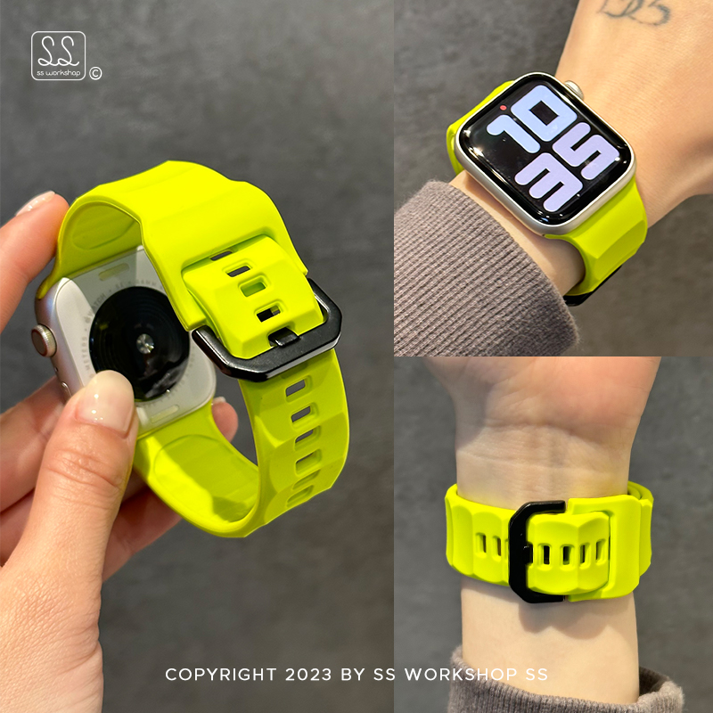 新款荧光绿波浪运动硅胶iwatch表带8夏9适用苹果applewatch高级感