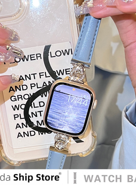 【海洋之心】适用苹果手表表带iwatc8/7/6/5/4/3/2/ se创意皮质applewatchs9表带高级感S8双爱心原创表带女生