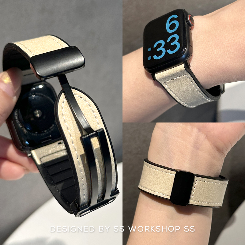 新款高级感真皮磁吸硅胶iwatch表带8夏7适用苹果applewatch男女潮