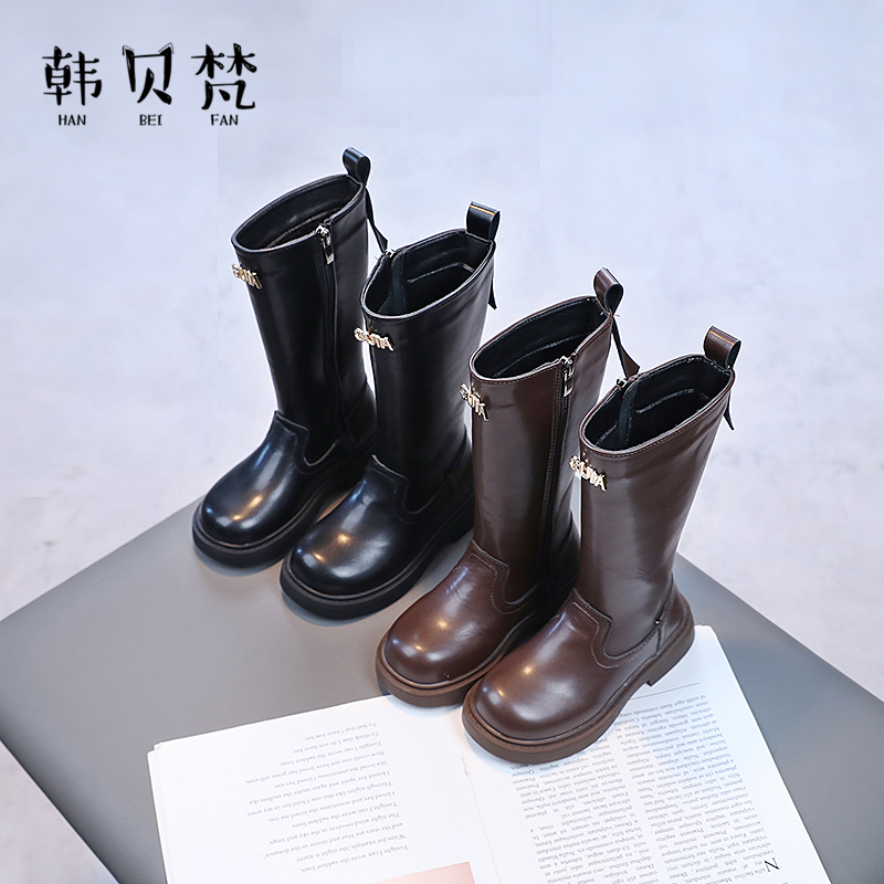 女童长靴二棉加绒高筒靴英伦洋气韩版2023冬季新款儿童皮靴子保暖