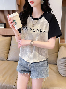 纯棉t恤女短袖夏季2024新款韩版宽松大码女装设计感小众短款上衣