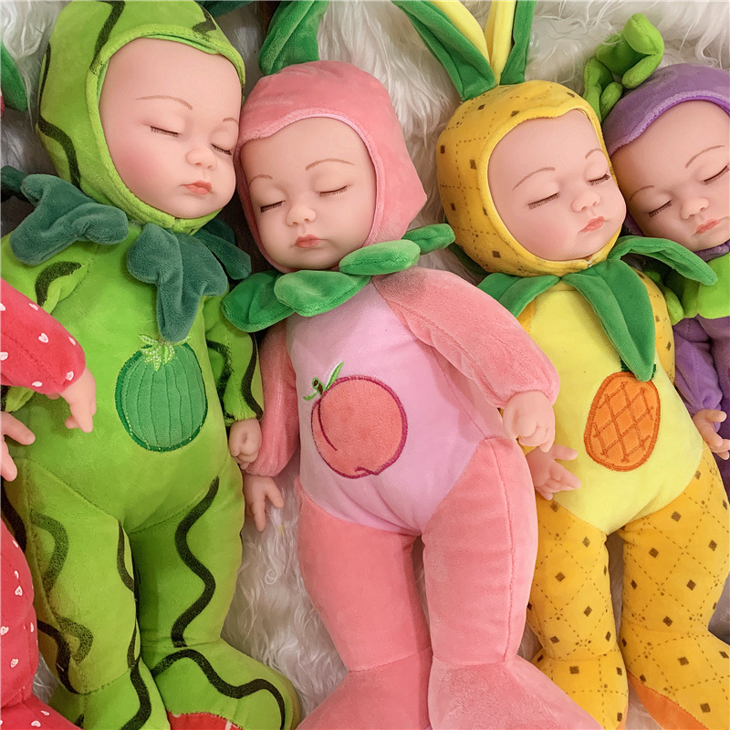 桃子安抚仿真婴儿布娃娃送女孩礼物新款草莓水果搪胶睡觉毛绒玩具
