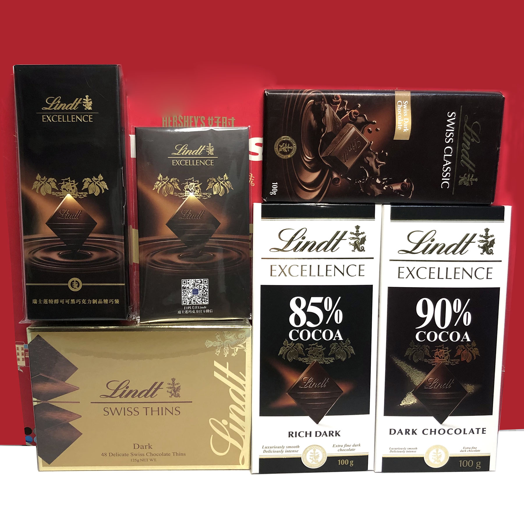 法国进口瑞士莲特醇排装99%/100%可可黑巧克力经典薄片零食临期价