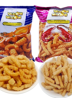 马来西亚进口妙妙鱿鱼味卷虾味香脆棒60g袋装休闲膨化零食品虾条