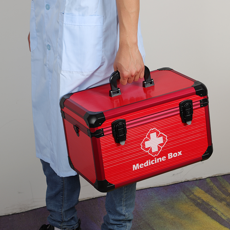 安援急救药箱智能感应灯铝合金医药收纳出诊应急箱家用急救箱红色