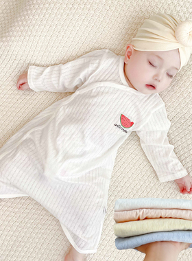 婴儿春夏季薄款睡袋男女童空调房护肚连体衣宝宝纯棉长袖开扣睡衣