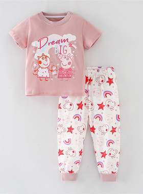 粉红小猪纯棉女童套装夏季儿童短袖ｔ恤打底裤两件套宝宝纯棉潮流