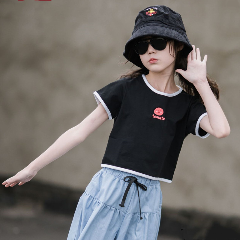 女童小短款上衣夏季T恤韩版纯棉洋气时尚圆领衫2021新品儿童夏装9