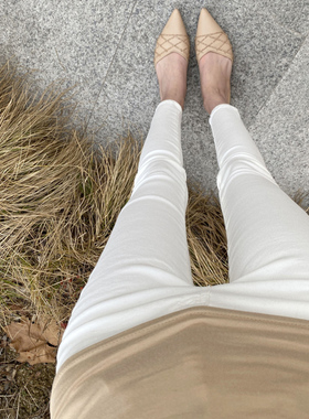 白色牛仔裤女高腰2024春季长裤紧身弹力大码新款九分小脚铅笔裤子