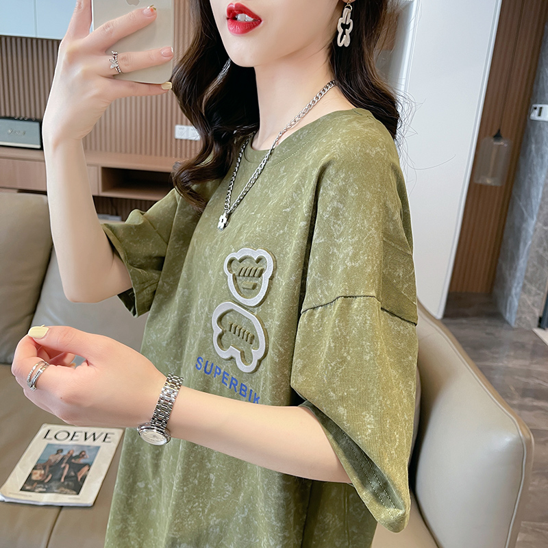 纯棉短袖t恤女夏季韩版宽松大码女装设计感小众扎染半袖学生上衣