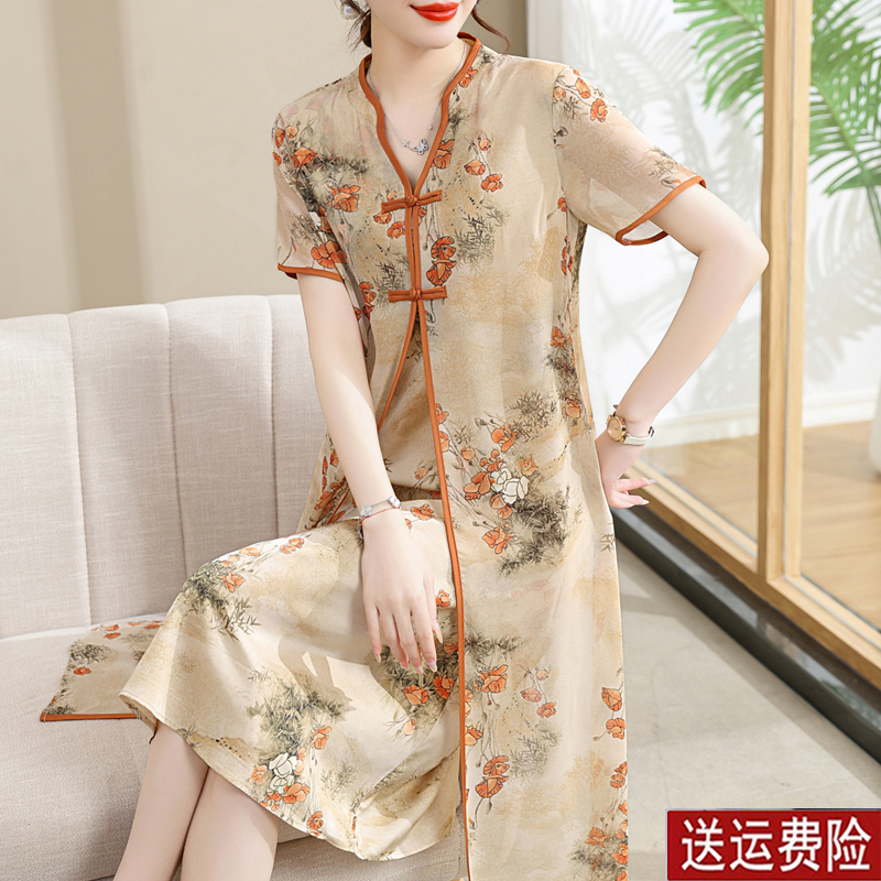 中年妈妈夏装中国风改装旗袍连衣裙2024新款洋气中老年女气质裙子