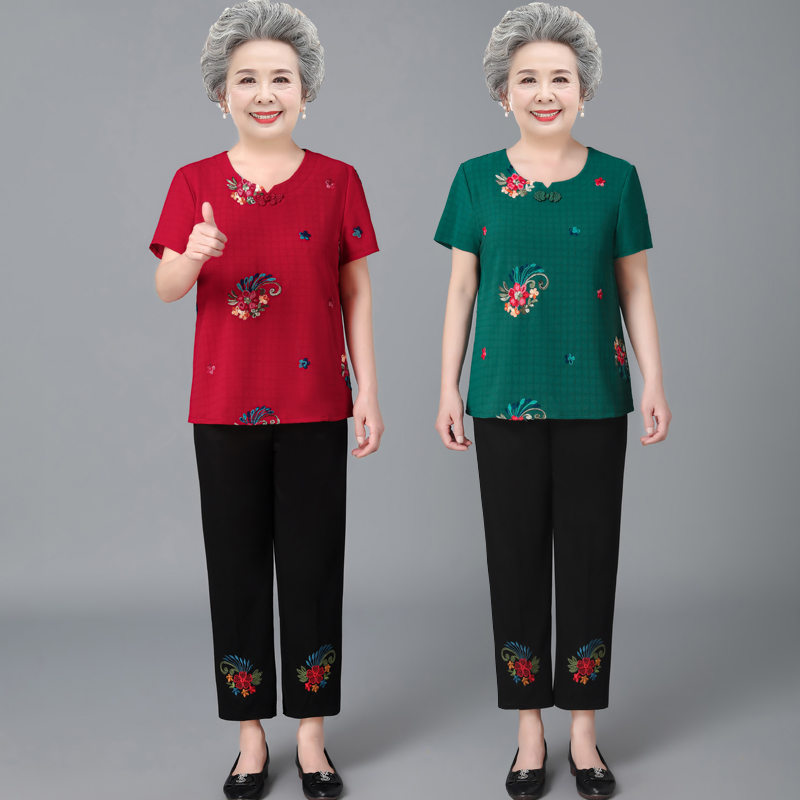 中老年人女装夏装短袖套装老人妈妈服装60-70岁80奶奶上衣服婆婆