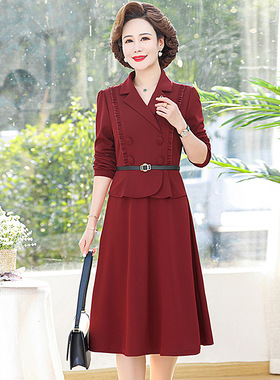 中老年女装红色连衣裙2024新款春装50多岁中年妈妈夏季时尚裙子