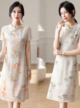 妈妈装24年夏季旗袍裙新中式国风长裙中老年女装气质中长款连衣裙