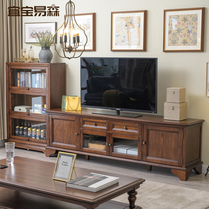 美式纯实木电视柜 美式茶几电视柜组合客厅白蜡木视听柜地柜