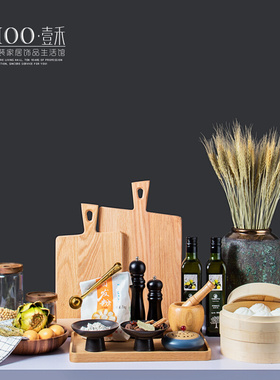 新中式样板间厨房组合创意摆件砧板托盘麦穗桌面道具软装饰品陈设