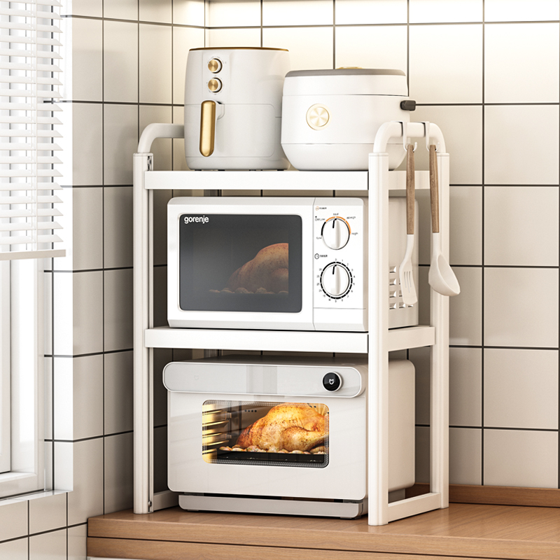 三层厨房微波炉置物架台面烤箱小家电收纳架子双层伸缩多功能家用