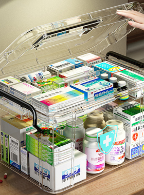 药箱家庭装家用医药箱大容量药物收纳盒透明大号双层医疗急救药盒