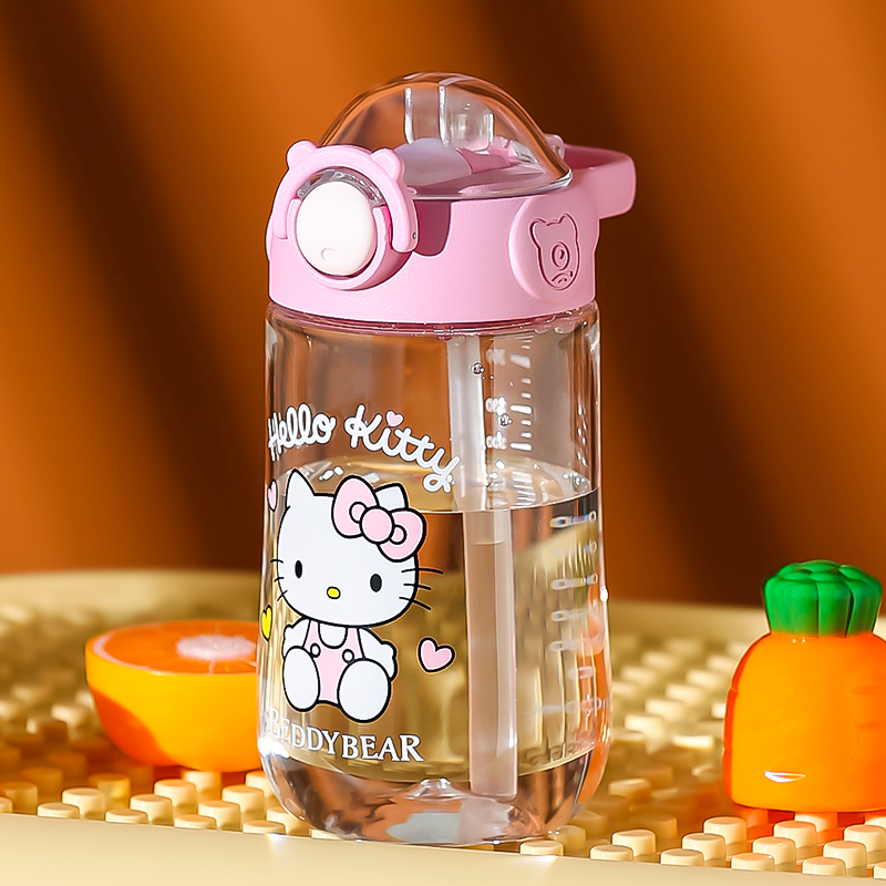杯具熊鸭嘴吸管杯爱心kitty猫联名透明水壶夏健康儿童水杯幼儿园