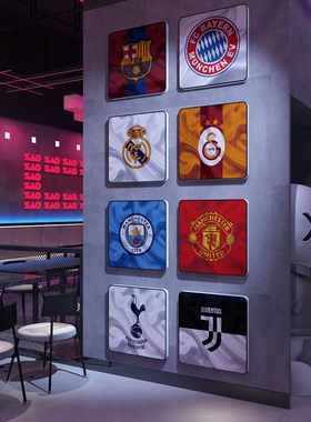 网红酒吧装饰品布置墙面创意贴纸画足球队徽世界杯主题背景体彩店