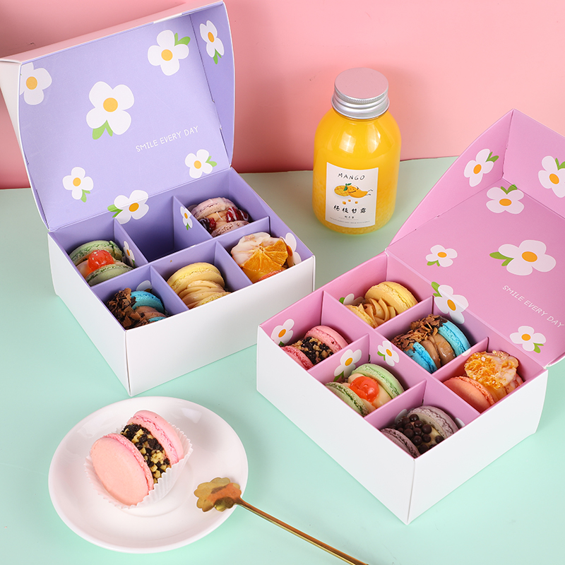 6粒装ins风韩式胖马卡龙包装盒子花朵法式烘焙饼干甜点盒巧克力盒