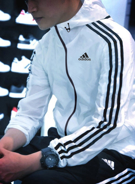 Adidas阿迪达斯白色梭织外套男2024春季新款防风衣大码夹克皮肤衣