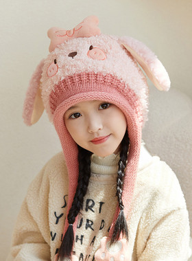 宝宝帽子围巾一体韩版保暖男女童包头帽可爱超萌儿童毛绒护耳帽冬