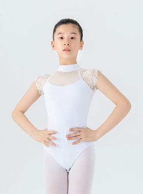 舞越夏季儿童舞蹈服装女童短袖体操服蕾丝幼儿练功芭蕾舞裙跳舞衣