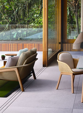 户外沙发藤编沙发休闲桌椅实木茶几组合室外花园庭院别墅家具