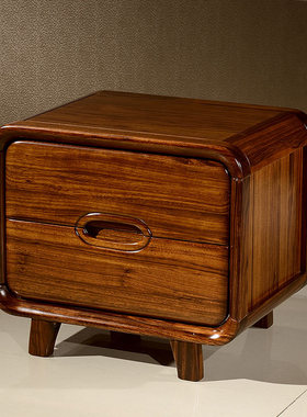 乌金木床头柜带抽屉床边柜卧室储物柜自吸阻尼新中式现代实木家具