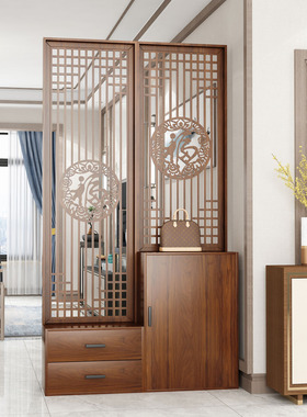 新中式多功能屏风隔断客厅鞋柜玄关柜可移动简约现代木质座屏装饰